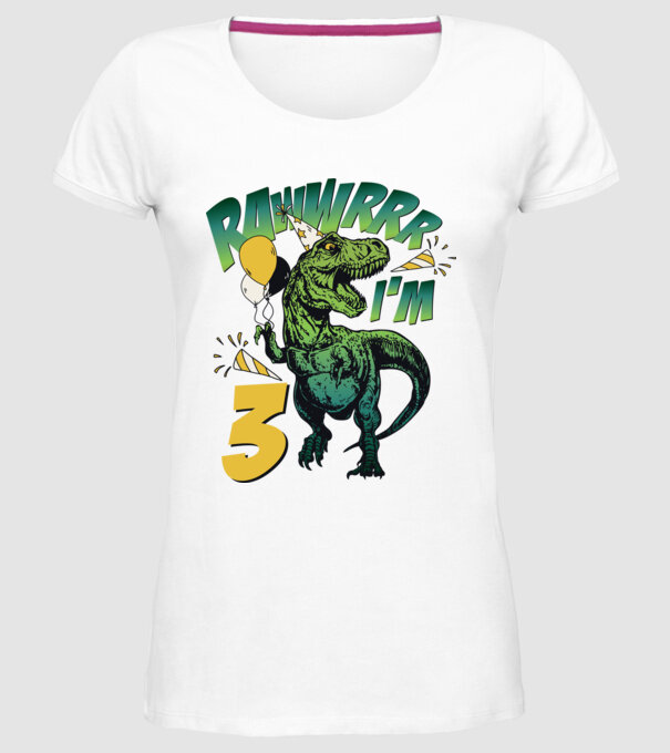 'Birthday Dinosaur rawww i''m 3' model alb pe tricou