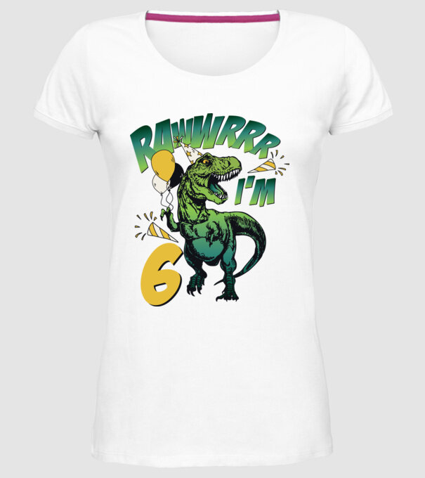 'Birthday Dinosaur rawww i''m 6' model alb pe tricou
