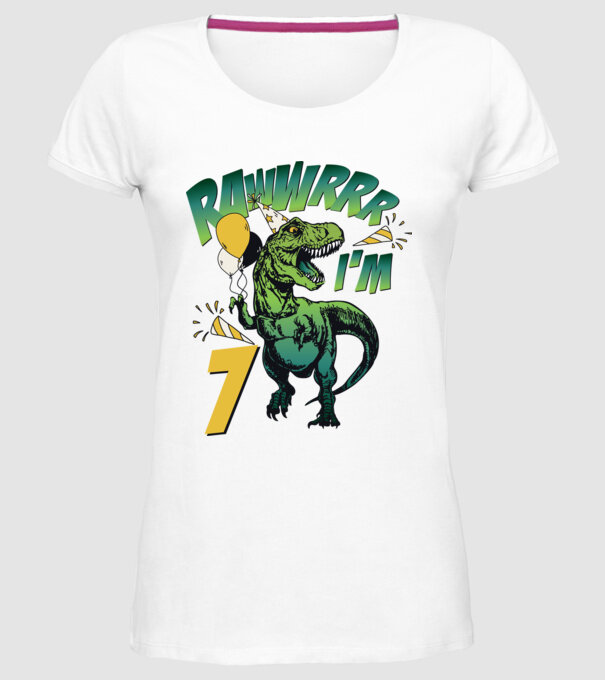 'Birthday Dinosaur rawww i''m 7' model alb pe tricou