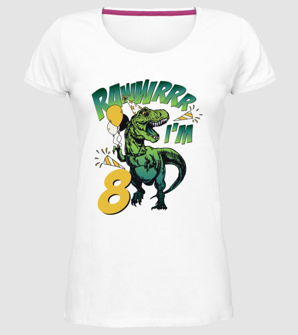 'Birthday Dinosaur rawww i''m 8' model alb pe tricou