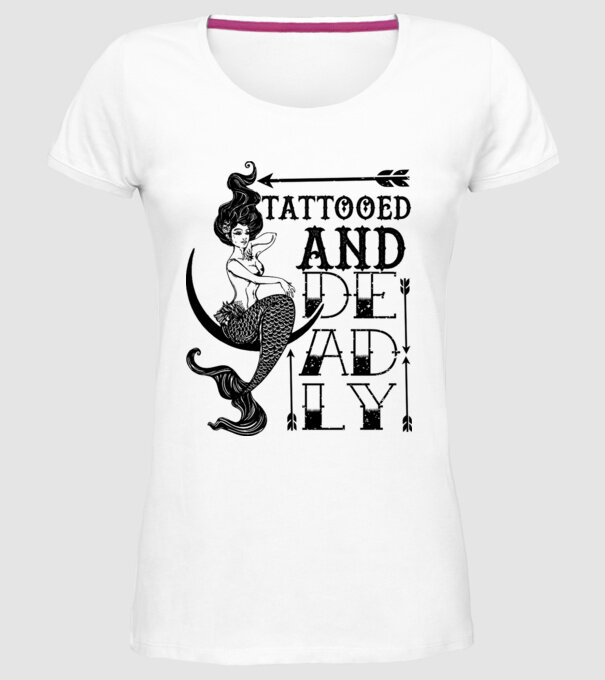Tattooed and deadly mermaid model alb pe tricou