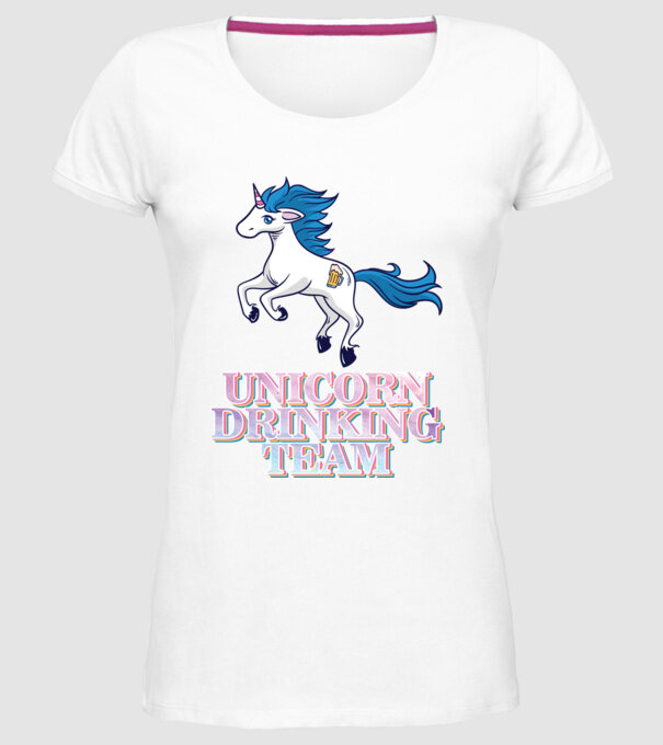 Unicorn drinking team model alb pe tricou