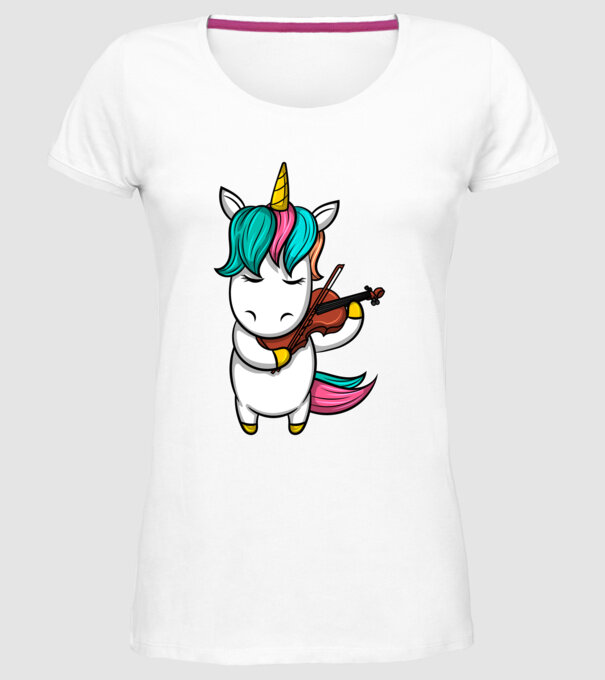 Unicorn Violin model alb pe tricou