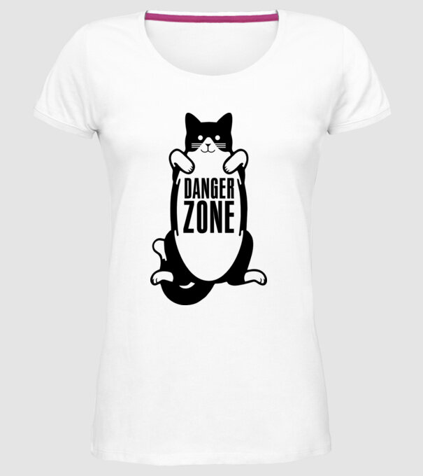 Zonă de pericol pisică model alb pe tricou