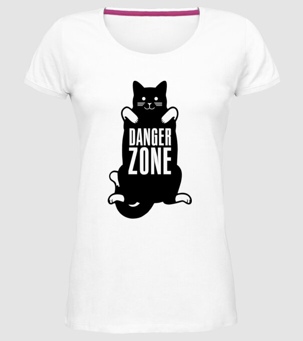 Zonă de pericol pisică model alb pe tricou