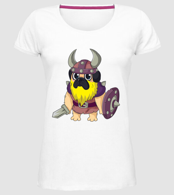 Mops Viking model alb pe tricou
