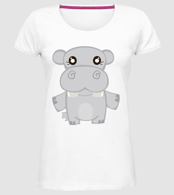 Hipopotam model alb pe tricou