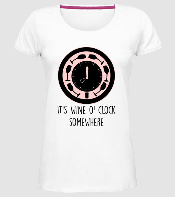 Wine o clock model alb pe tricou