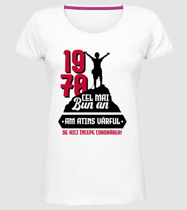 1970 cel mai bun an. Am atins vârful, de aici începe coborârea. model alb pe tricou