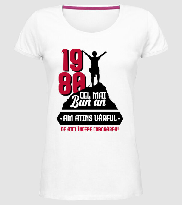 1980 cel mai bun an. Am atins vârful, de aici începe coborârea. model alb pe tricou