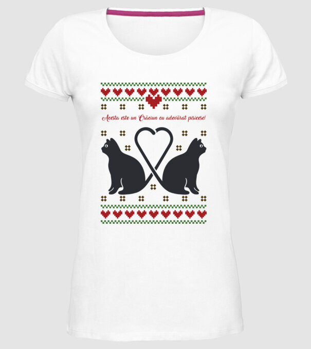acesta este un Crăciun cu adevărat pisicesc model alb pe tricou
