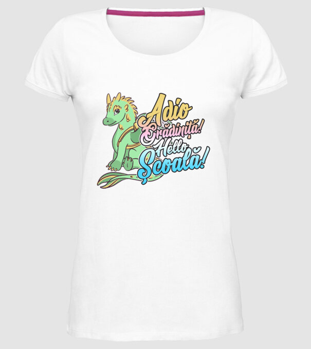 Adio grădiniță! Hello școală! model alb pe tricou