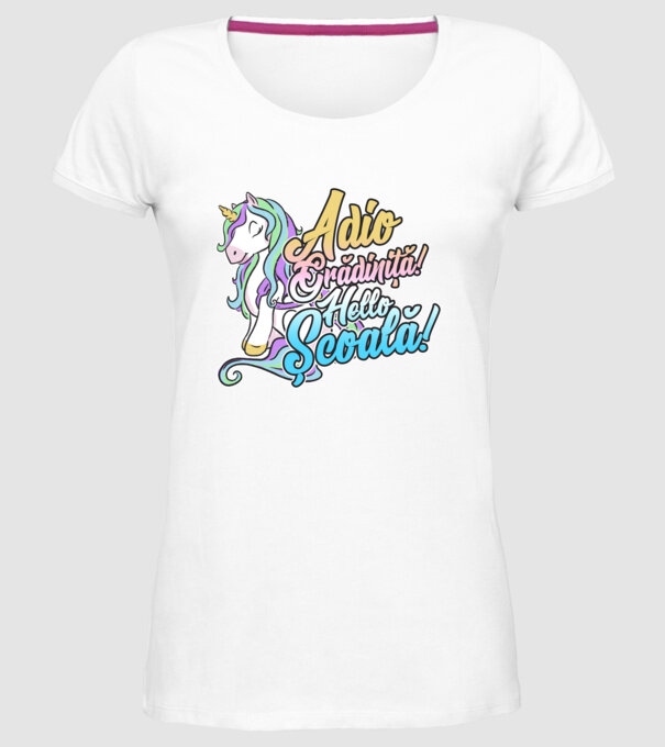 Adio grădiniță! Hello școală! model alb pe tricou
