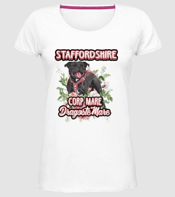 american staffordshire terrier - corp mare, dragoste mare model alb pe tricou