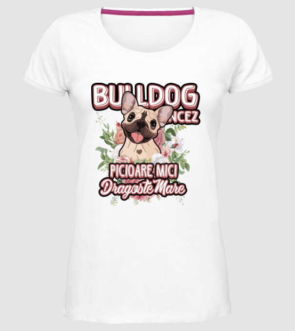 Bulldog francez picioare mici dragoste mare model alb pe tricou