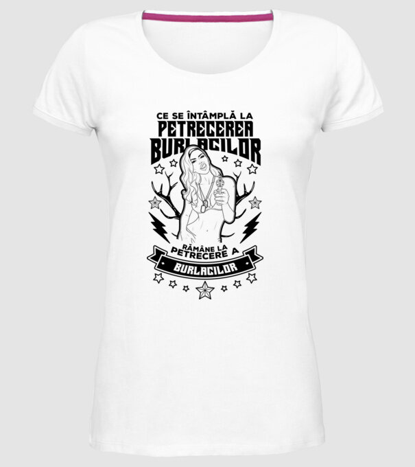 Ce se întâmplă la petrecerea burlacilor, rămâne la petrecere a burlacilor model alb pe tricou