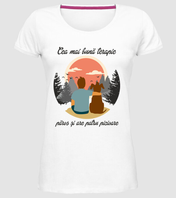 cea mai bună terapie - păros și are patru picioare model alb pe tricou