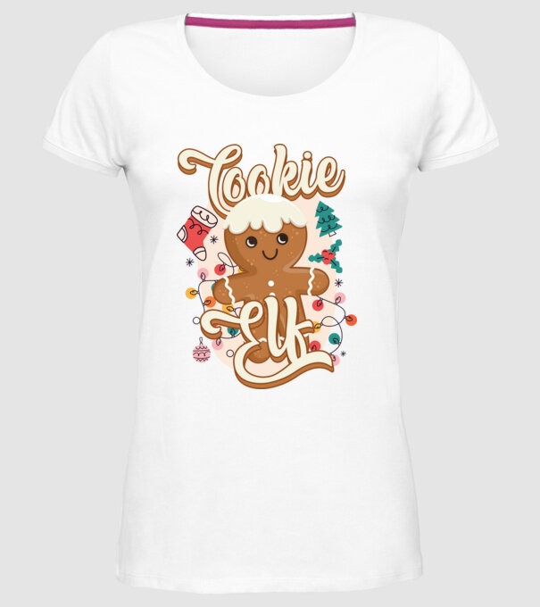 Cookie elf model alb pe tricou