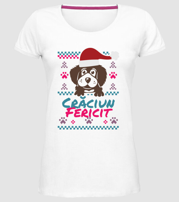 Crăciun Fericit câine model alb pe tricou