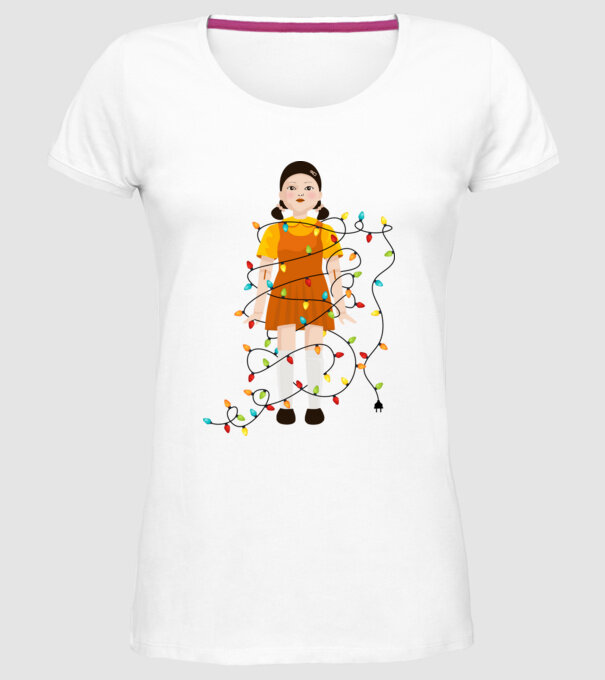 doll squid game model alb pe tricou