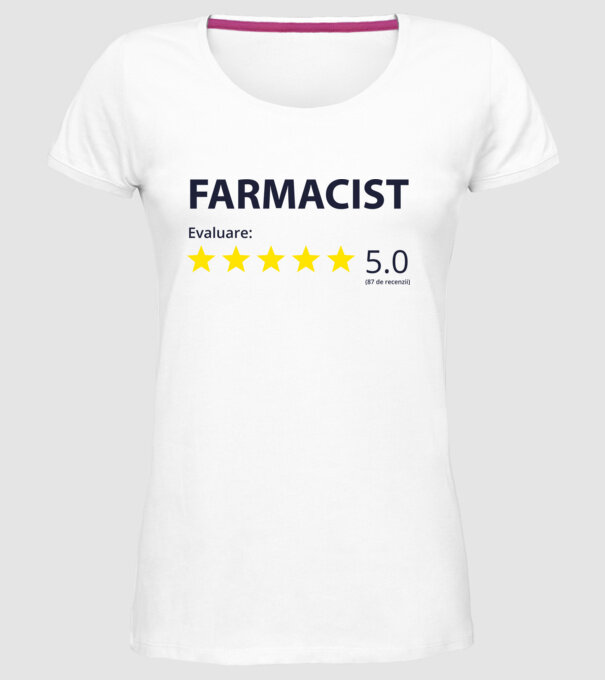 farmacist evaluare model alb pe tricou