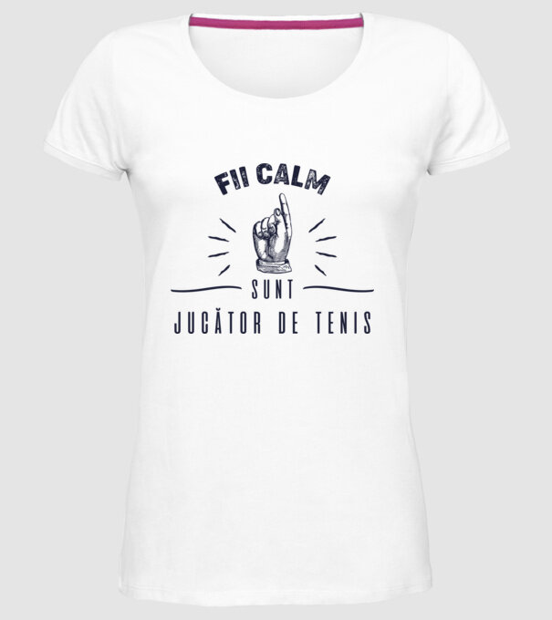 Fii calm, sunt JUCĂTOR DE TENIS model alb pe tricou
