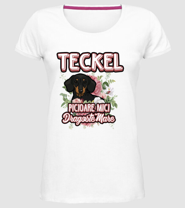 teckel : picioare mici dragoste mare model alb pe tricou