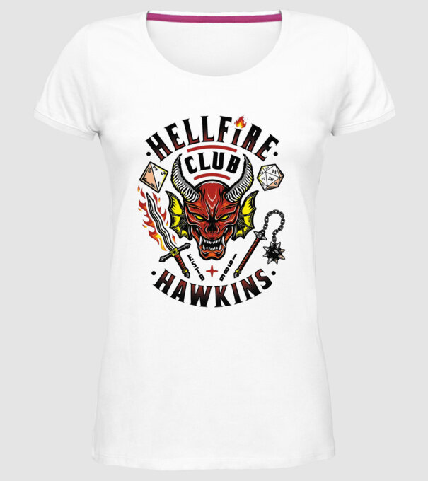 hellfire club hawkins model alb pe tricou