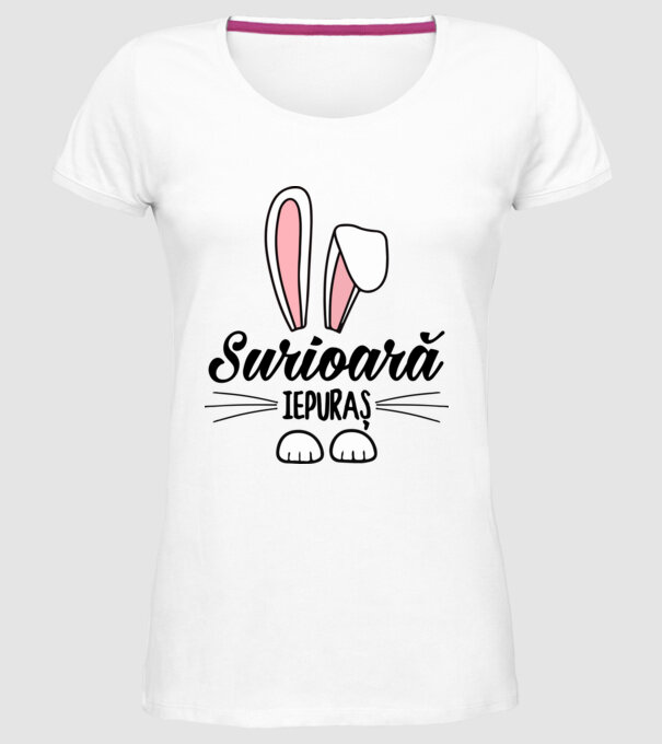 Iepuraș surioară model alb pe tricou