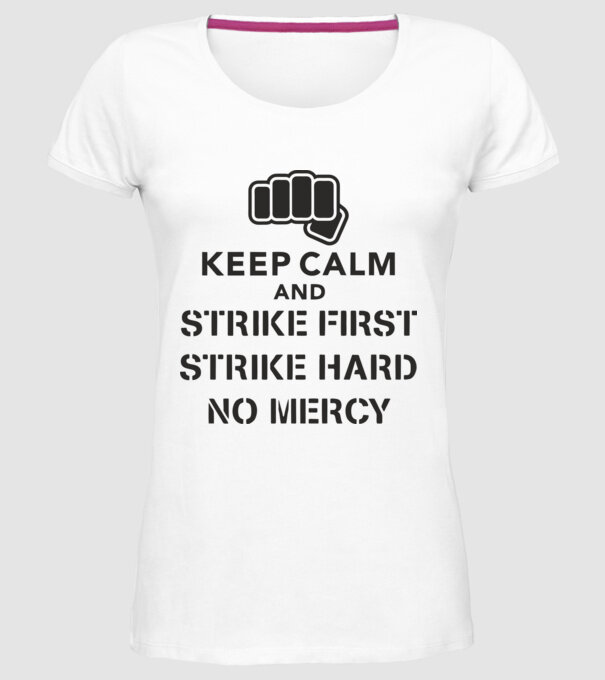 Keep calm and strike first cobra kai model alb pe tricou