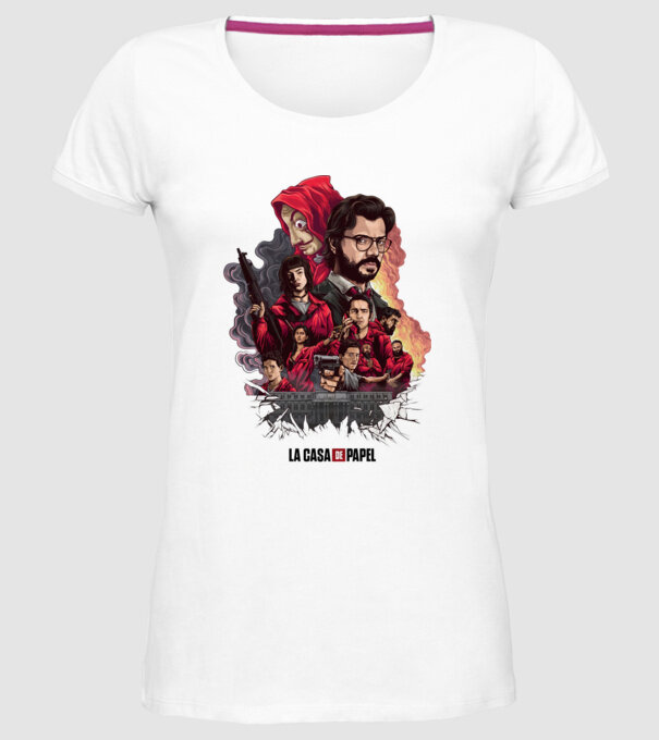 la casa de papel poster theme model alb pe tricou