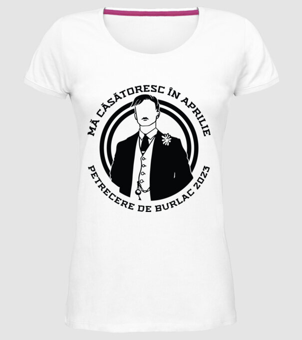 mă căsătoresc în aprilie - petrecere de burlac model alb pe tricou