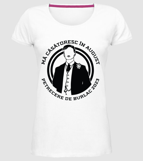 mă căsătoresc în august - petrecere de burlac model alb pe tricou