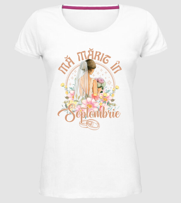 mă mărit - în septembrie model alb pe tricou