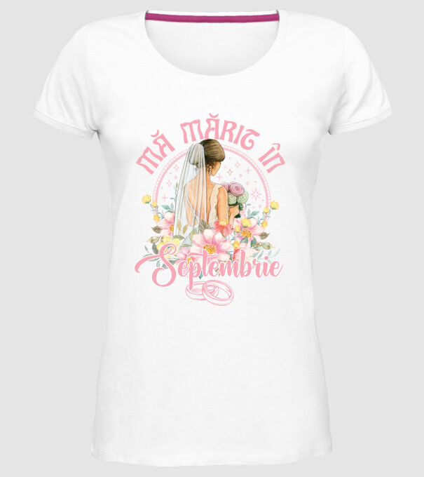 mă mărit - în septembrie model alb pe tricou