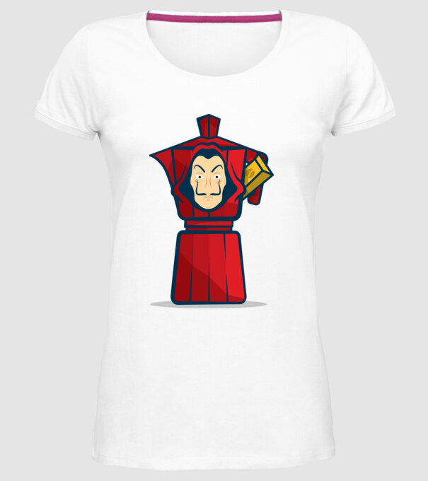 money heist coffee model alb pe tricou