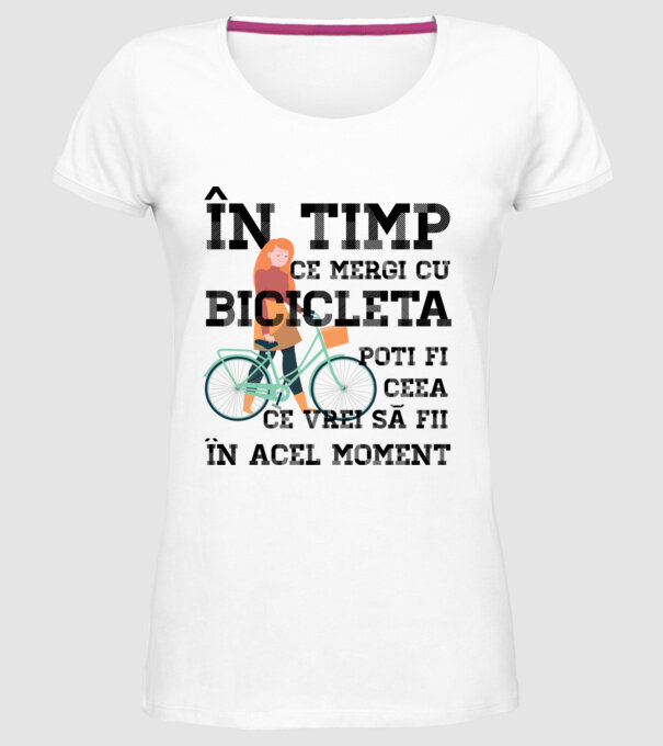 în timp ce mergi cu bicicleta poți fi ceea ce vrei să fii - în acel moment model alb pe tricou