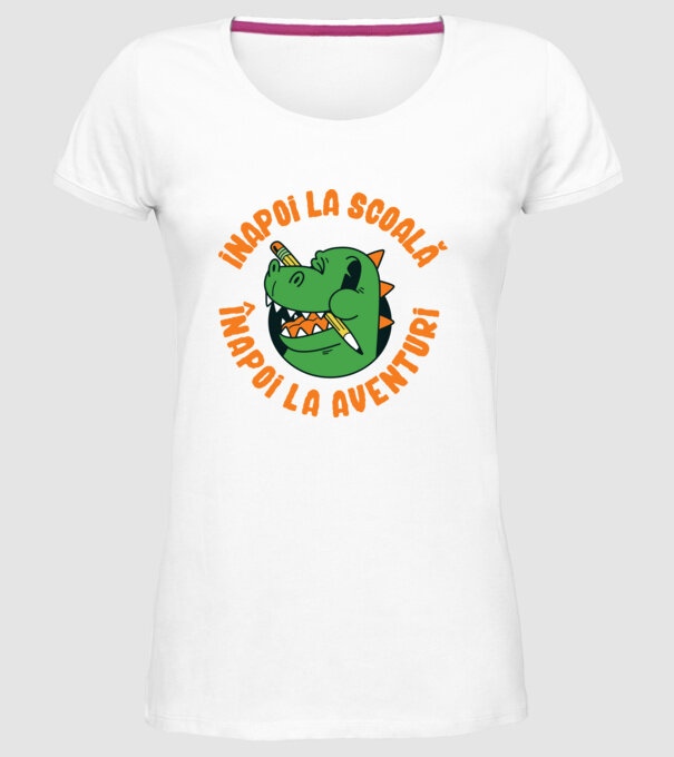 Înapoi la școală, înapoi la aventuri model alb pe tricou