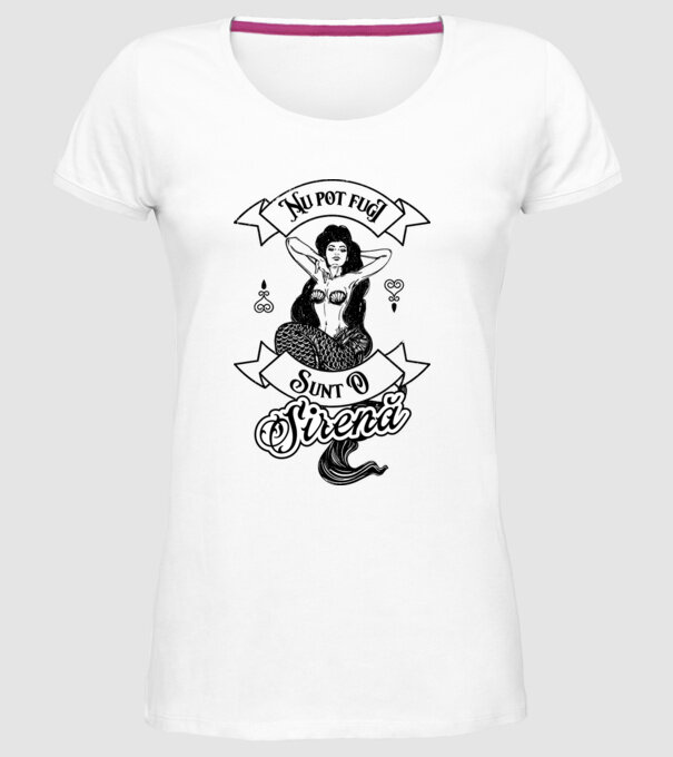 Nu pot fugi, sunt o sirenă model alb pe tricou