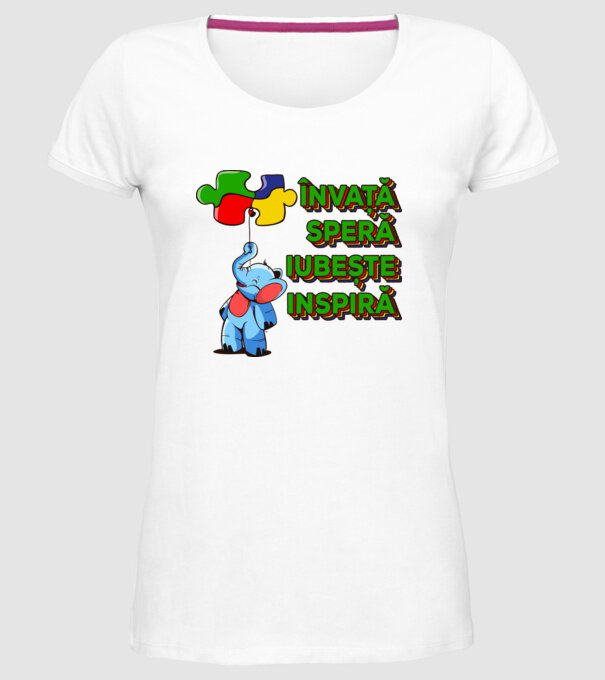 Învață, speră, iubește, inspiră model alb pe tricou