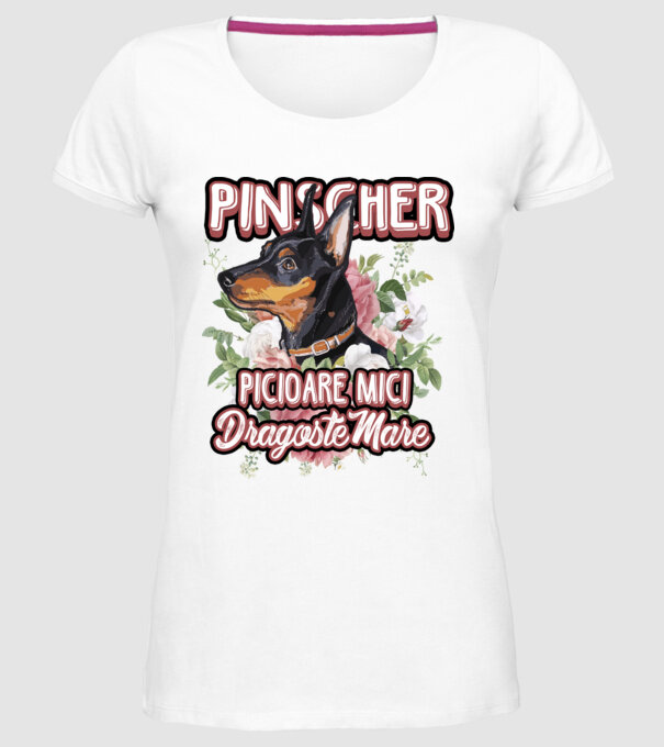 Pinscher picioare mici dragoste mare model alb pe tricou