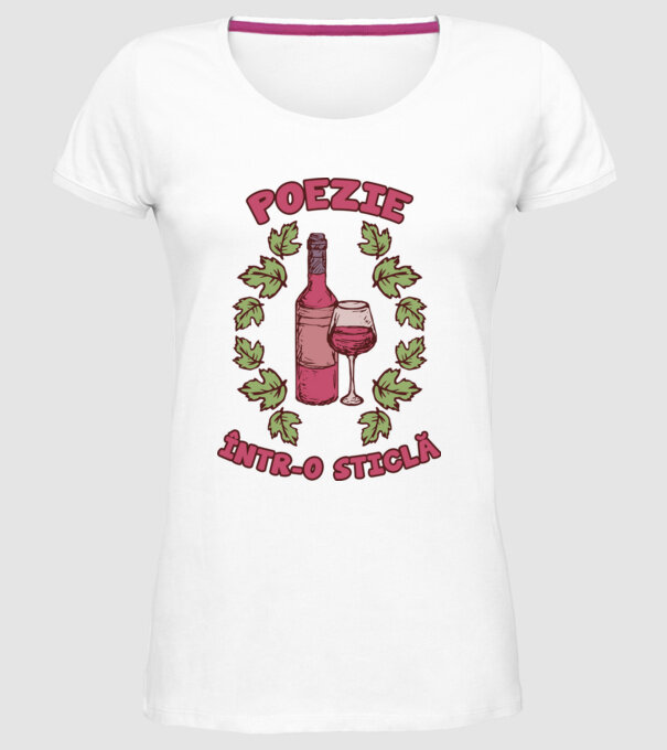 Poezie într-o sticlă model alb pe tricou