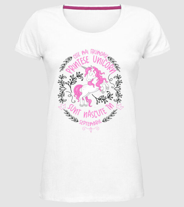 Cele mai frumoase prințese unicorn sunt născute în Septembrie model alb pe tricou