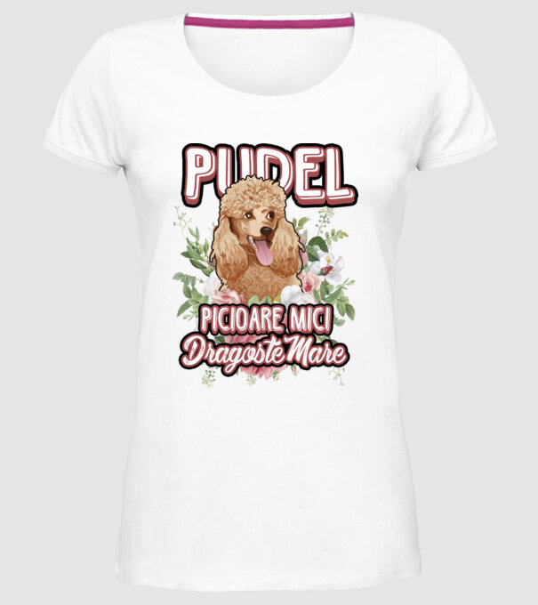 Pudel picioare mici dragoste mare model alb pe tricou