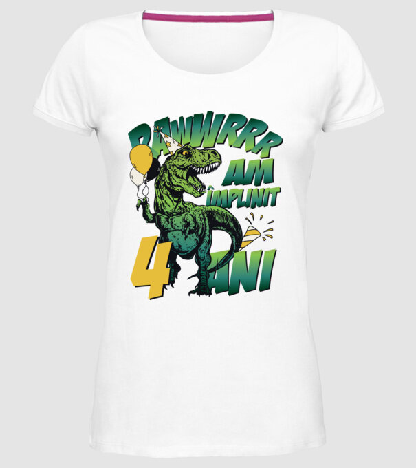 Rawr Am împlinit 4 ani model alb pe tricou