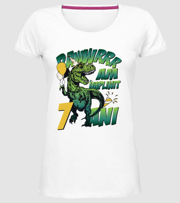 Rawr Am împlinit 7 ani model alb pe tricou