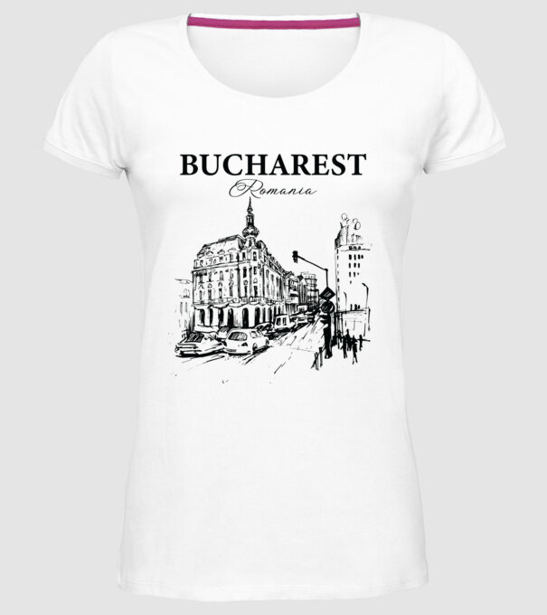 România Bucharest vintage model alb pe tricou