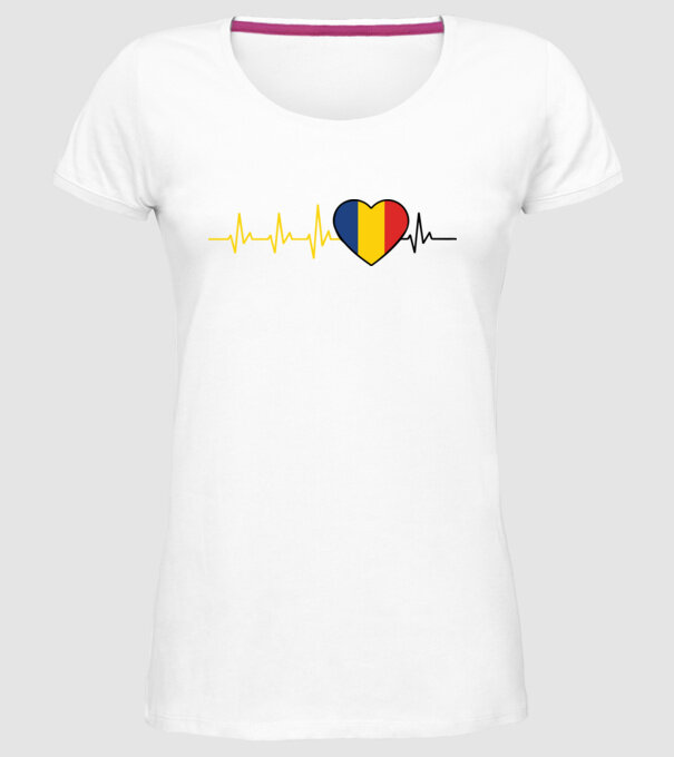 România heartbeat model alb pe tricou