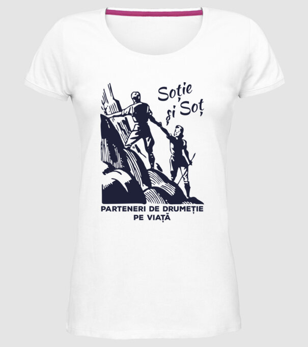 soție și soț - parteneri de drumeție pe viață model alb pe tricou