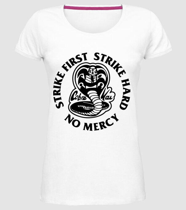 Strike first strike hard no mercy model alb pe tricou